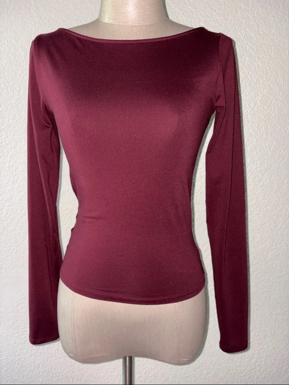 Women’s Long-Sleeve Boatneck Top - Burgundy - Picture 1 of 4